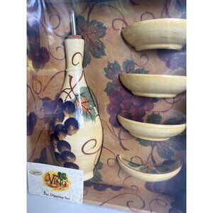Vino 5-Piece Dipping Set Hand Painted Purple Grapes Grape Leaves & Vines Italian